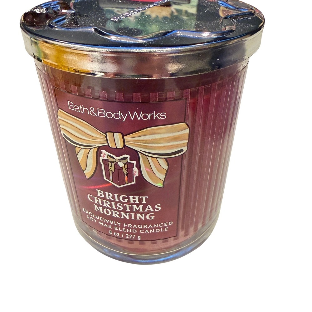 Bath & Body Works Christmas Candle Morning 8 oz Red Holiday Festive Soy Wax Gift